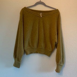 Free People Mustard Cashmere Cropped Off the Shoulder Sweater